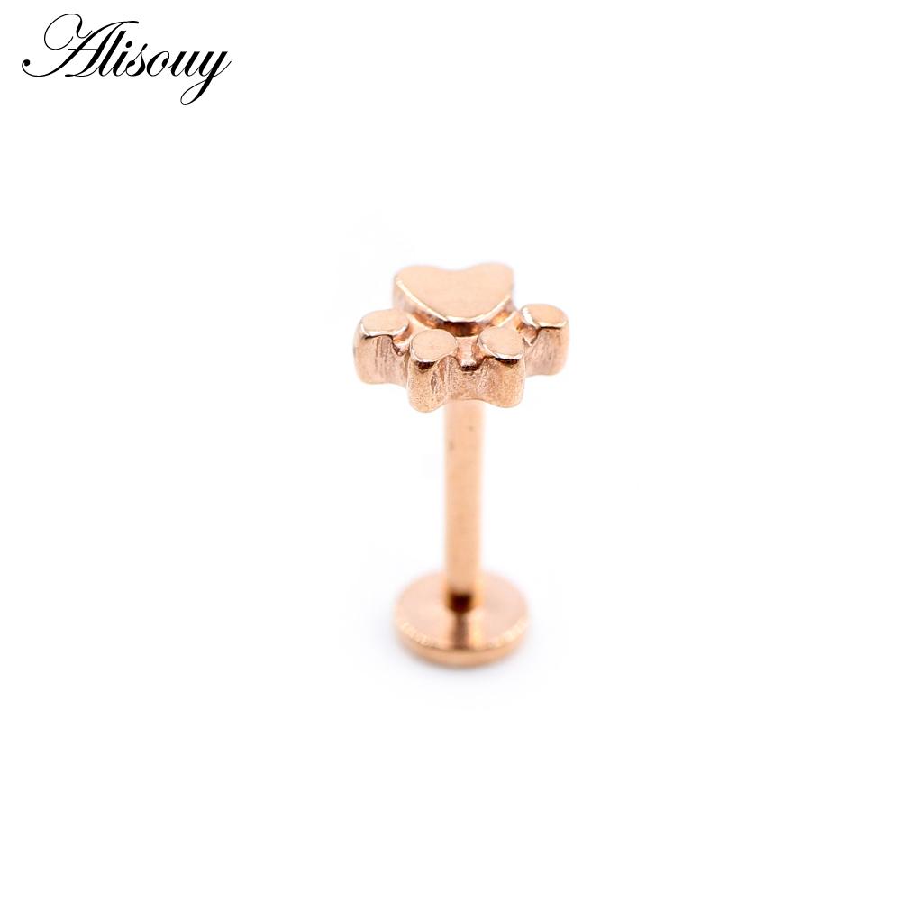 Alisouy 1 Stück Edelstahl Hundepfotenabdrücke Blatt 16G Tragus Helix Bar Labret Lippenring Knorpel Ohr Ohrring Piercing Körperschmuck