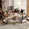 L-Shaped Desk, Versatile Office Desk with Adjustable Shelves and Storage Bag, Monitor Stand, Brown