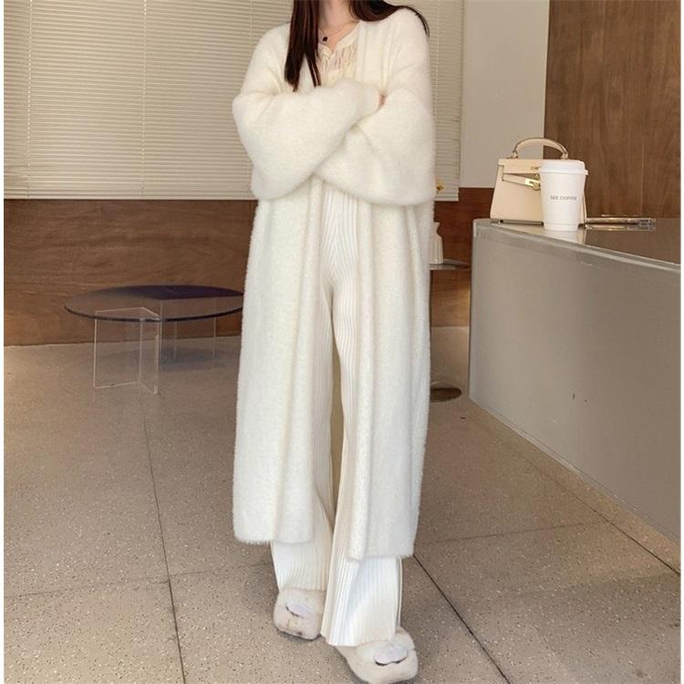Women's Imitation Mink Long Knee-length Sweater Cardigan Knitted Jacket
