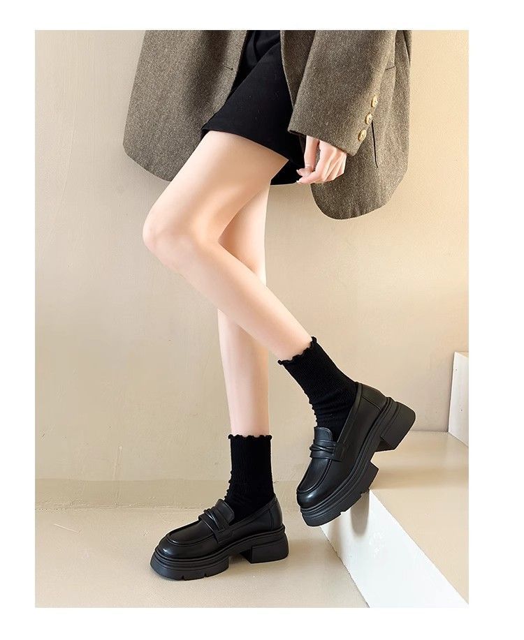 British Style JK Small Leather Shoes Women's Retro 2025 Spring New Versatile Muffin Thick-soled Heightening Loafers Single Shoes