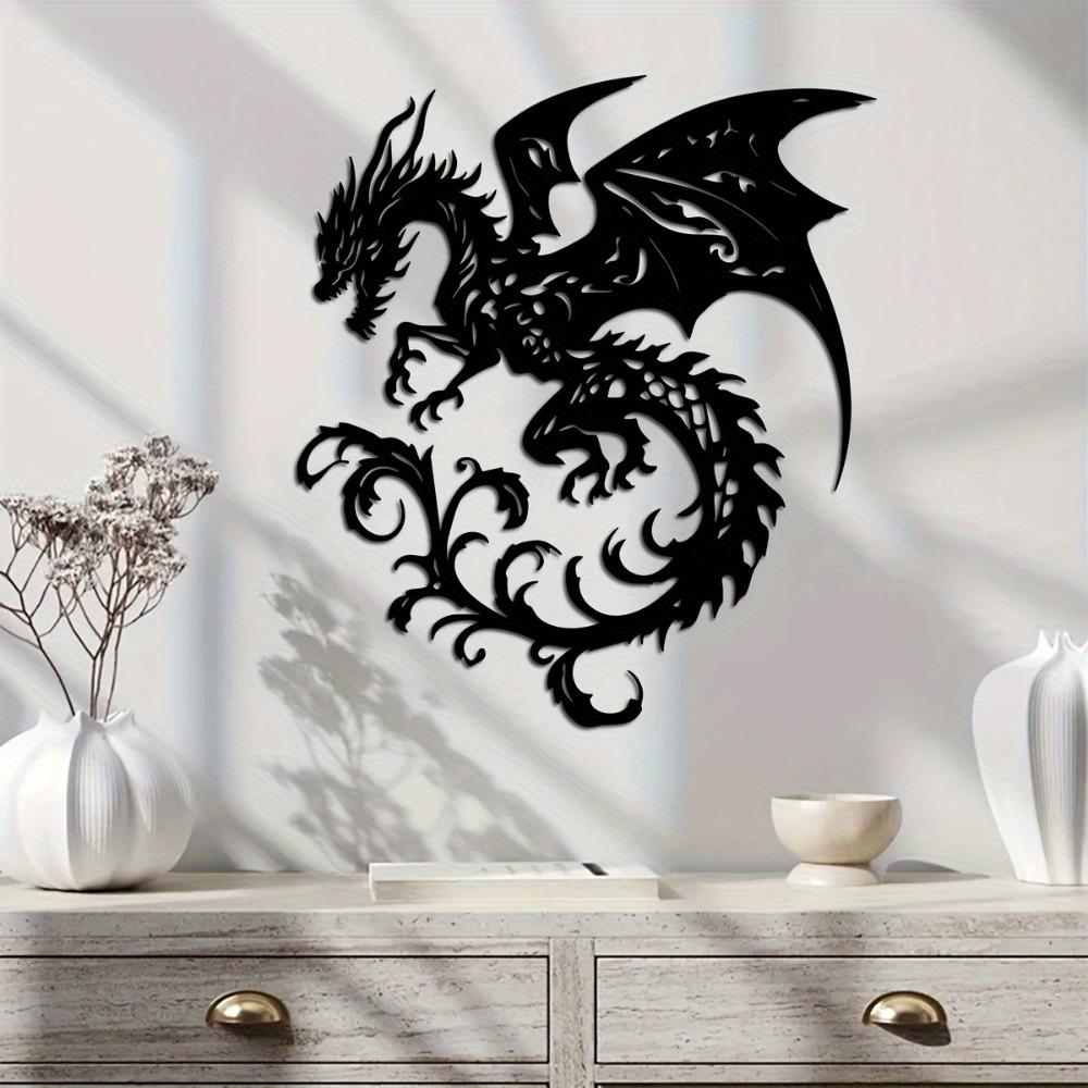 Handmade Metal Dragon Wall Art, 15.7x14in Black Iron Sculpture for Home Yard Balcony Decor, Unique Housewarming Gift