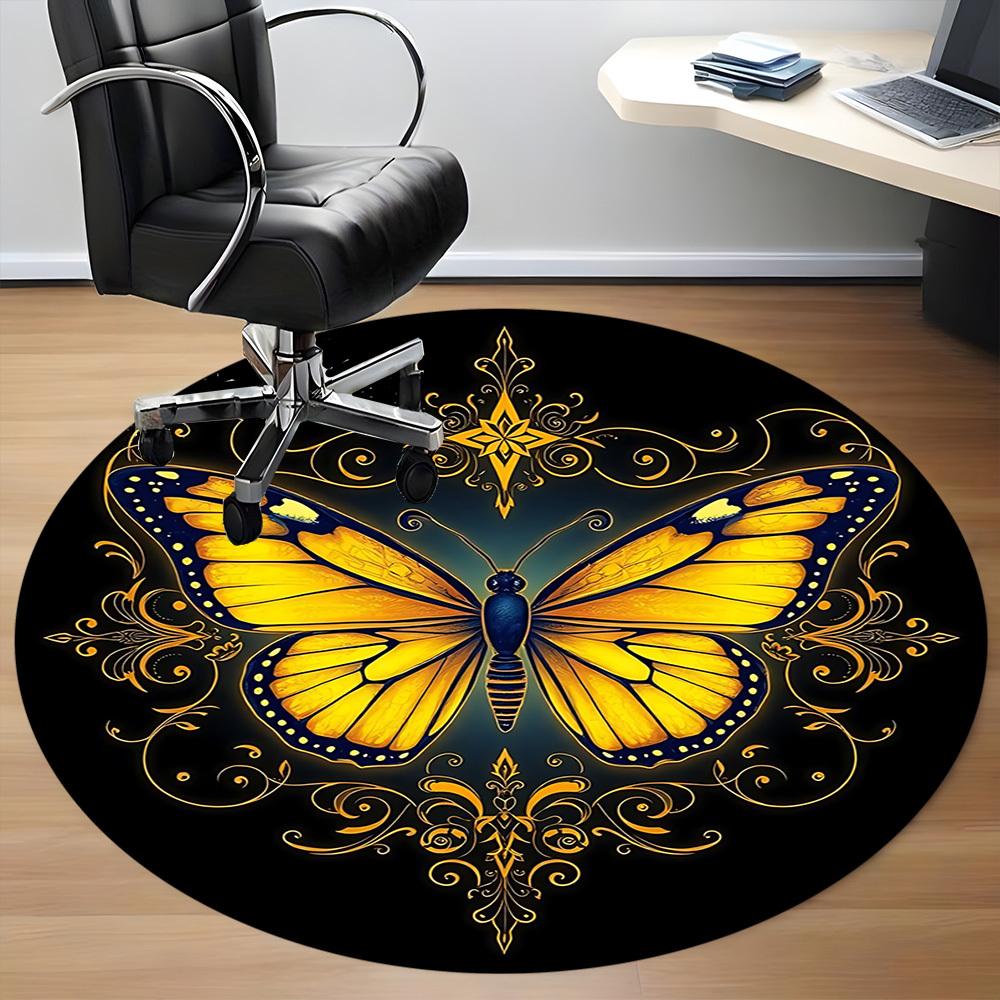 1pc Butterfly Ornament Chair Carpet for Office, Round Non Slip Durable Large Size Office Carpet, Suitable for Office