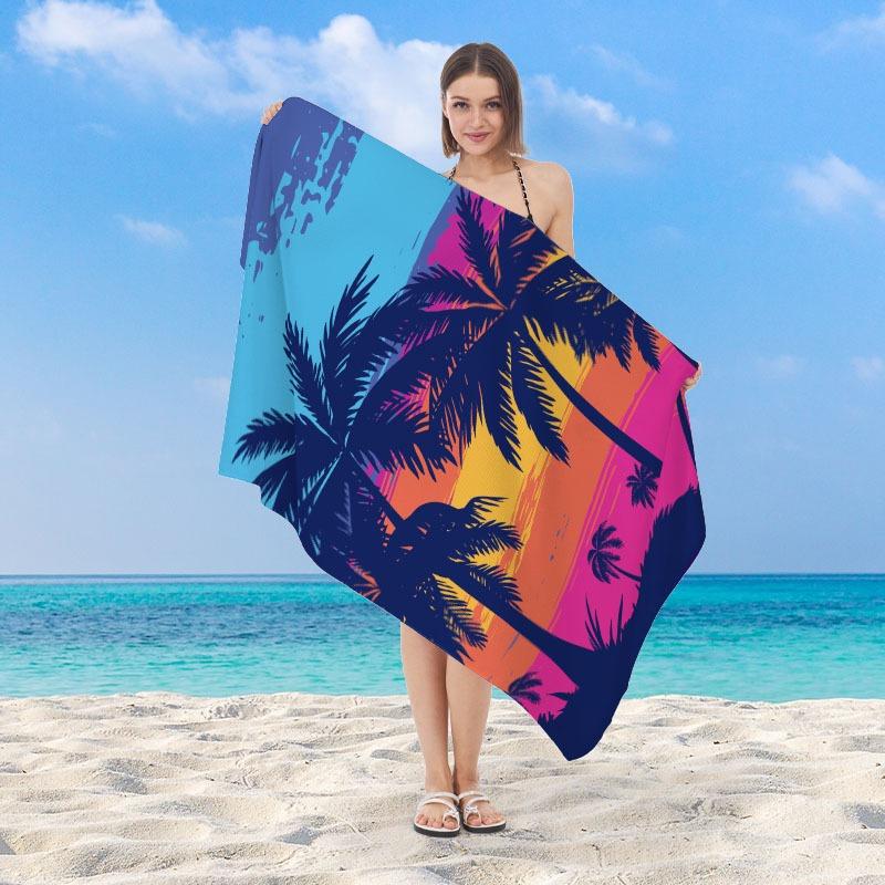Tropical Sunset Palm Tree Polyester Beach Towel Quick Dry Sand Free Bath Towel For Summer Vacation Swim Pool Seaside Surf