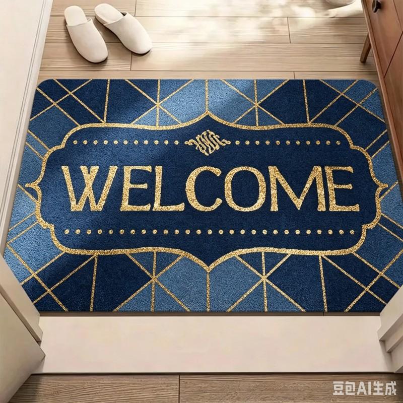 Luxury Gold Glitter Chevron Welcome Doormat Black Shimmer Wave Front Door Mat Elegant Accent Rug Decorative Floor Carpet
