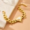 Gold Pearl In Heart Frame Jewelry Set Necklace Bracelet Earrings