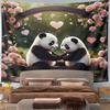 "Romantic Panda Couple with Roses" Pattern Wall Hanging Tapestry Decorative Tapestry Home Decor for Bedroom and Living Room