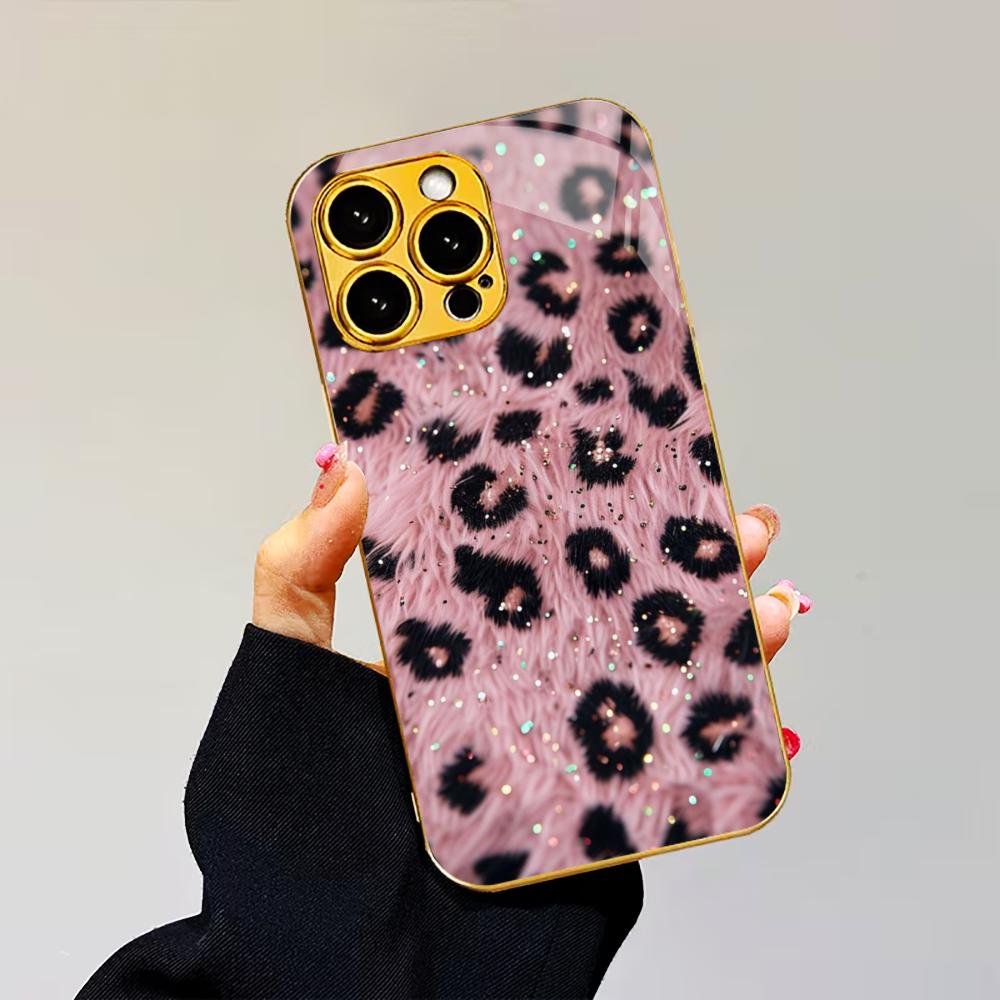 Leopard pattern Exquisite Bestseller Phone Case Electroplated Glass PhoneCase for iPhone 17 16 15 14 13pm Pro Plus tablet case