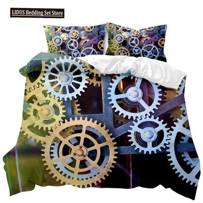 Ensemble Housse de Couette à Engrenages Mécaniques Style Steampunk Ensemble de Literie Horloges Polyester Housse de Couette Homme Dispositif Mécanique Linge de Lit