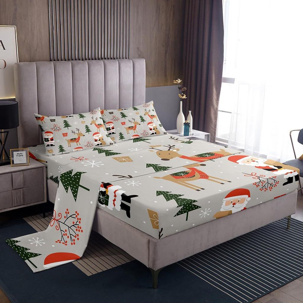 Christmas Theme Pattern Mattress Four-Piece Bedding Set Bedroom Dormitory Bedding Decoration