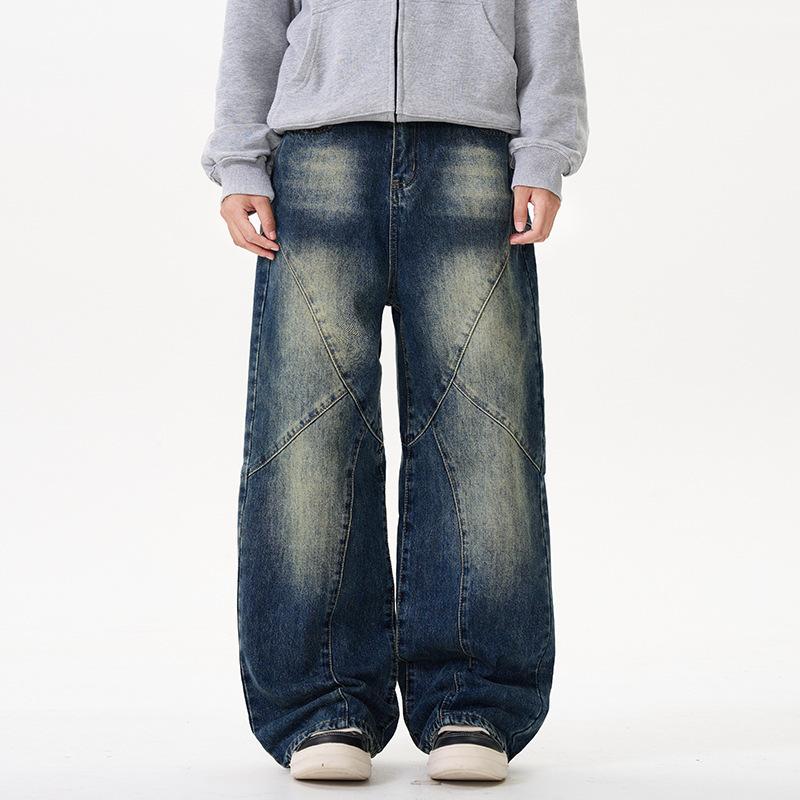 

Retro Wash Gradient Jeans Men s Loose Wide-leg Pants XXL синий