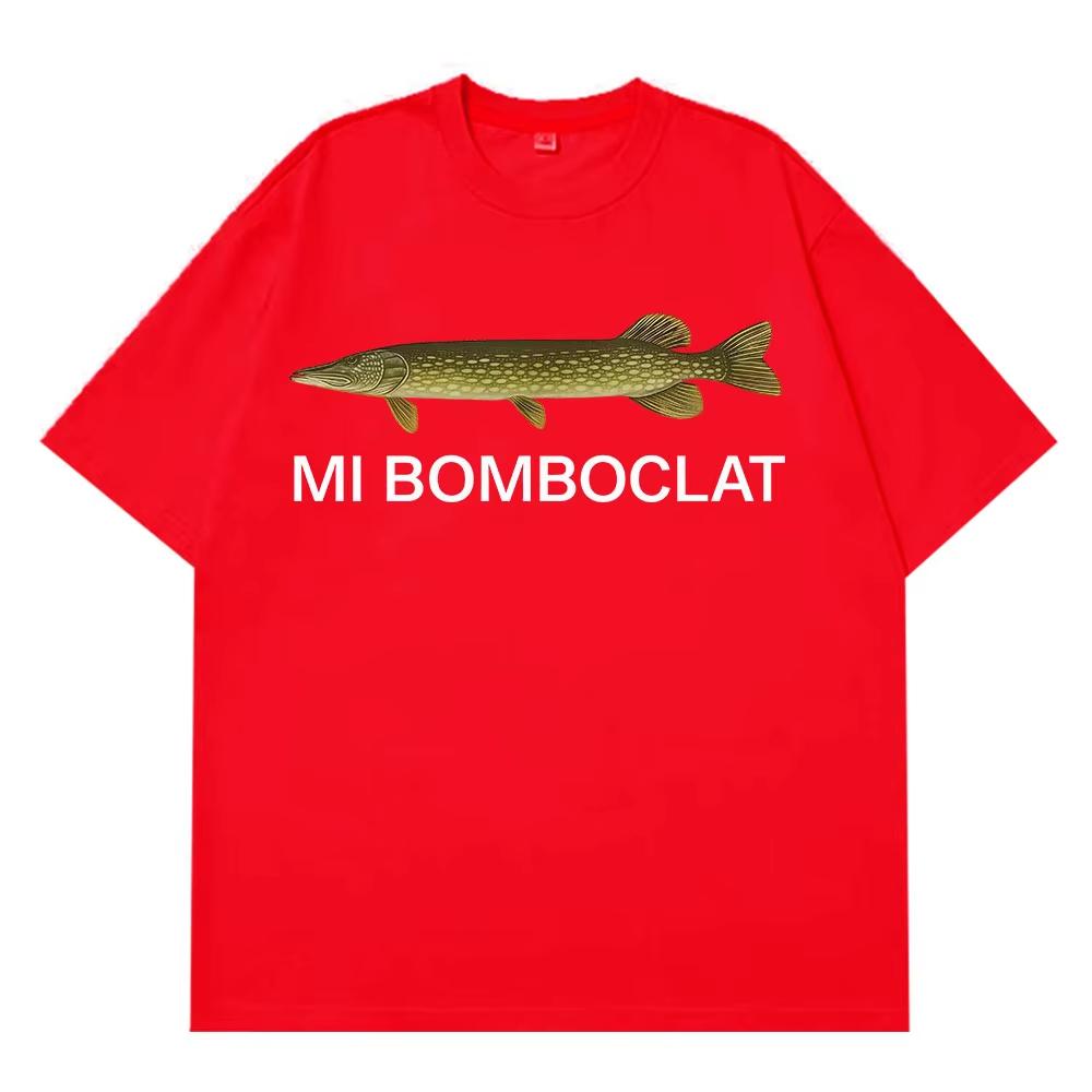 Summer Men's Letter Fish Print Round Neck T-shirt Casual Plus Size Pure Cotton Soft Breathable High-quality Short Sleeved Shirt