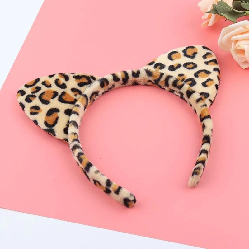 Leopard Print Headband Plush Leopard Print Cat's Ears (Steamed Cat-ear Shaped Bread) Headband Animal Ear Headband