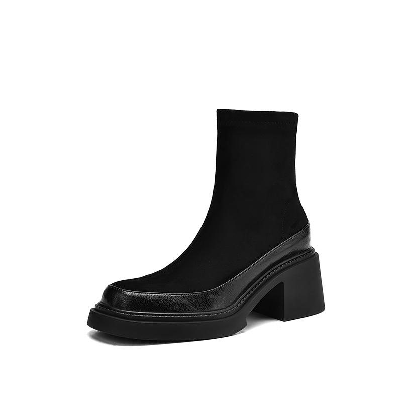 

Fashion 2024 Autumn Women Boots Women Shoes Round Toe Chunky Heel Modern Winter Solid Half Boots Retro Leather High Heel Platform Shoes 34