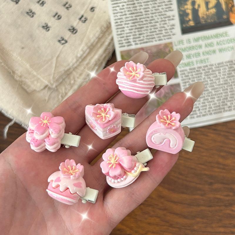 

5/6Pcs Cute Pink Cherry Blossom Dessert Hair Clip Sweet Resin Cake Hairpin For Women Girls Side Hair Clip Accessories Gifts