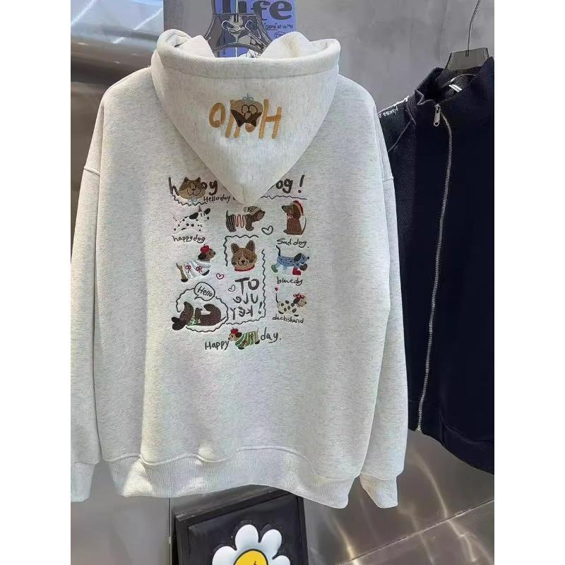 Sweater women's model, fleece and thicker brand feeling in autumn and winter, showing thin milk fu lazy