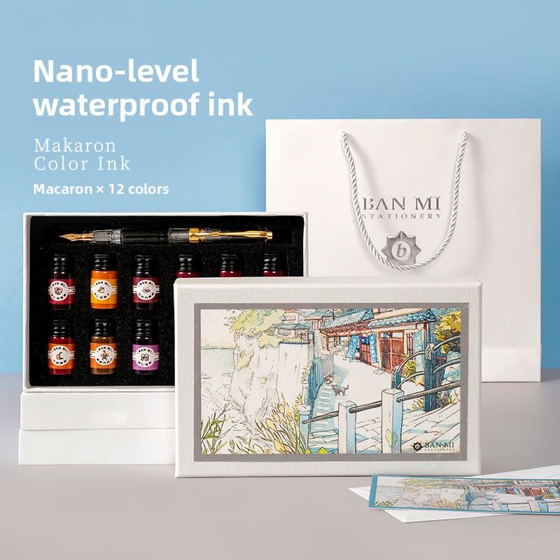 12 Macaron Colors Waterproof Fountain Pen Ink 15ml for Dip Pens Student Art Coloring Stationery Office School Supplies
