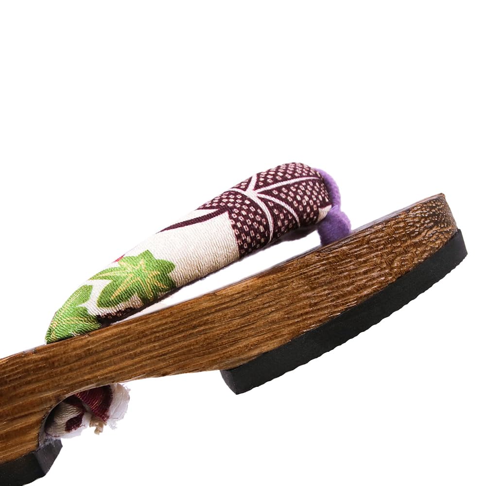 Geta for Burnt Paulownia Geta with Japanese Pattern Straps for Girls [KYOETSU] Kids, (19.5cm, G19)