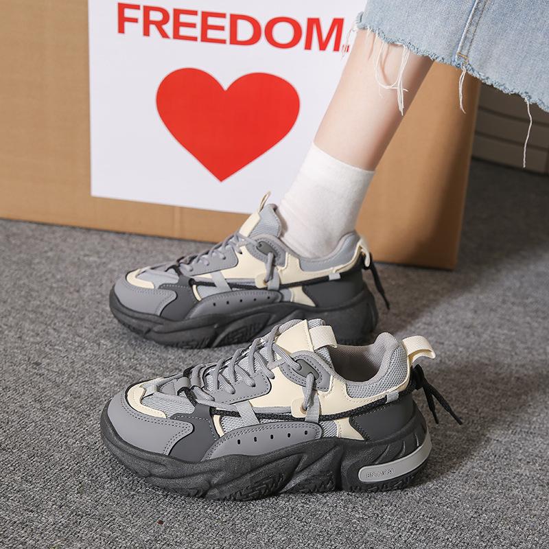 Scarpe da Papà Nuove Primavera con Suola Spessa Scarpe Casual da Donna alla Moda in Stile Coreano con Punta Rotonda Scarpe Sportive in Cotone da Studente