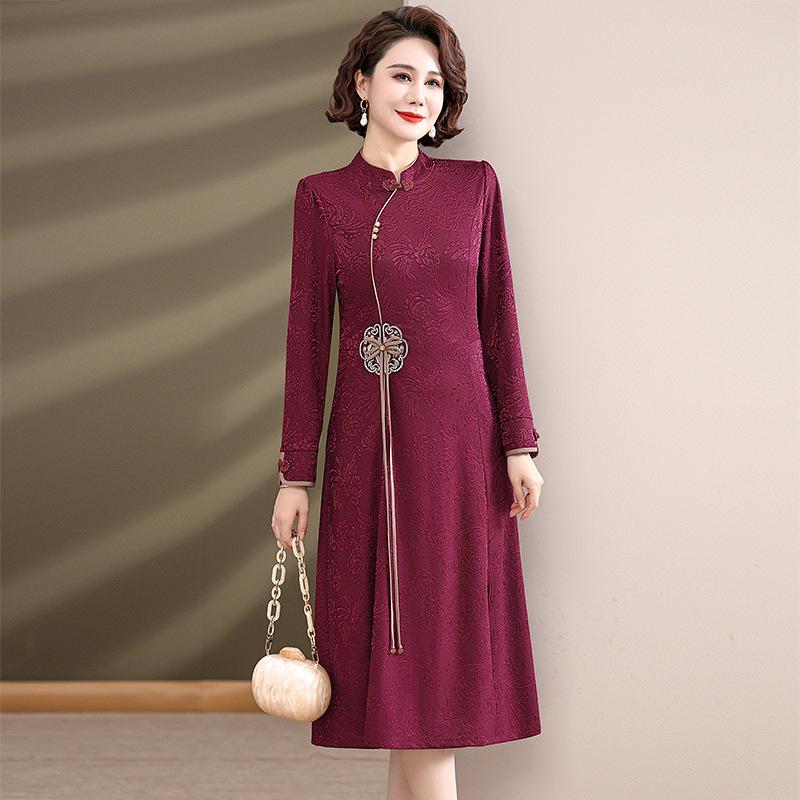 

Elegant Spring/Autumn Dress for Middle-Aged Women 40s-50s - 2026 New Style Skirt 3XL рожевий червоний колір