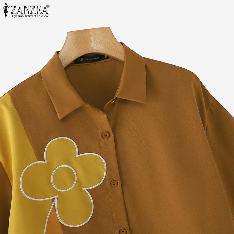 ZANZEA Women Fashion Shirt Collar Floral Print Short Sleeve Shirts