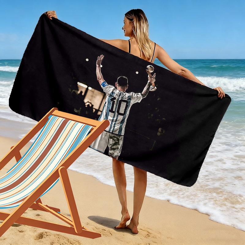 Lionel Messi Print Strandhåndklæde, Stort Blødt Hurtigtørrende Håndklæde til Strand Camping Svømning
