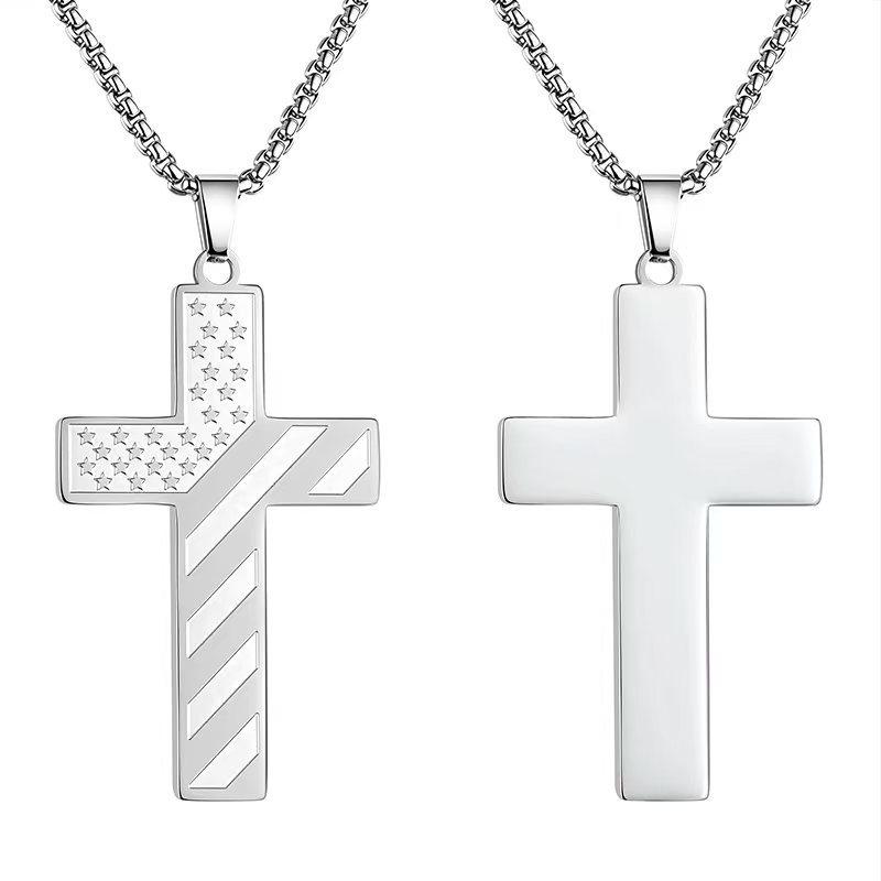 

European and American Flag Titanium Steel Cross Necklace - Unisex Hip-hop Style