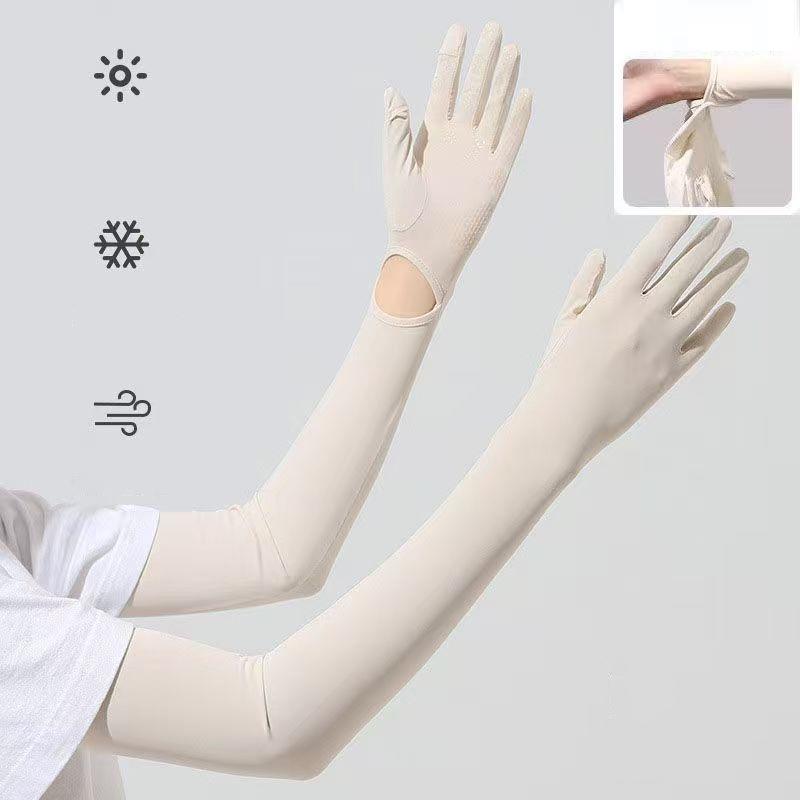 Summer Ice Silk Sun Protection Gloves, Breathable And Lightweight, UV Protection, Suitable For Driving, With Ice Sleeves