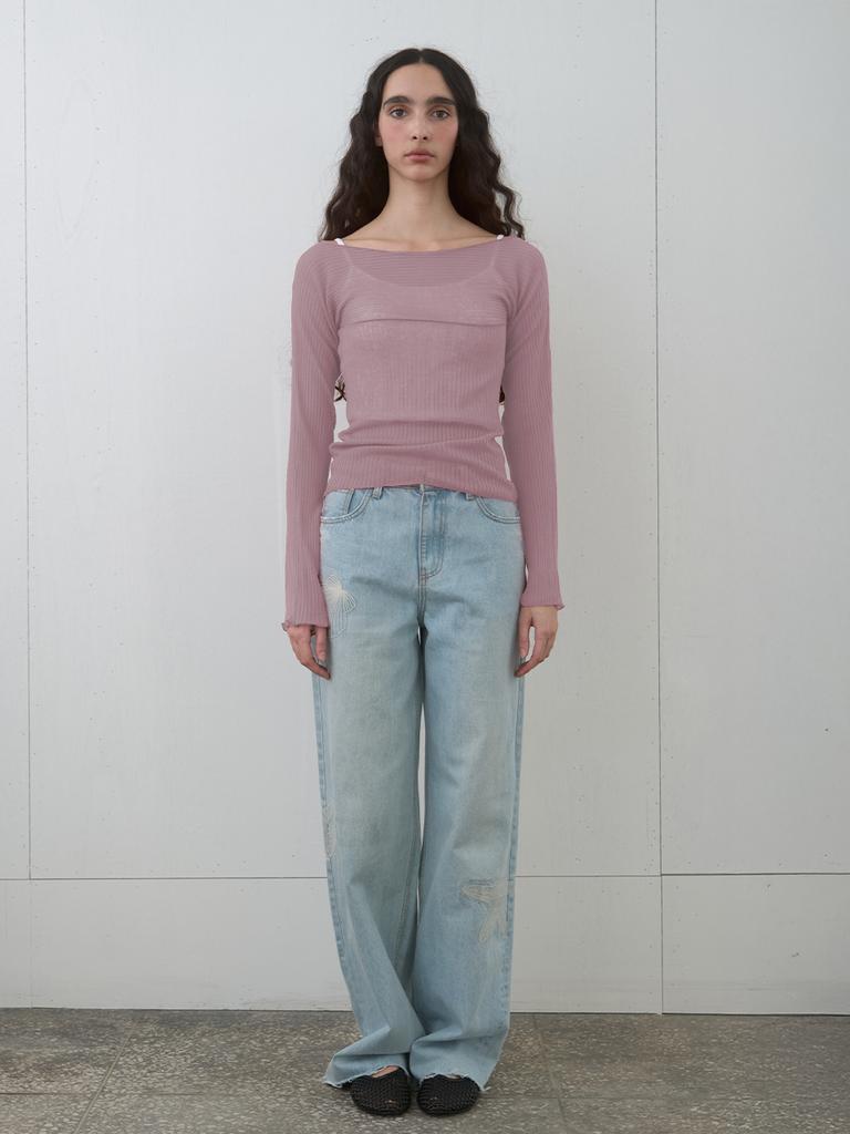KIJUN Sheer Boatneck Knit Dusty Pink