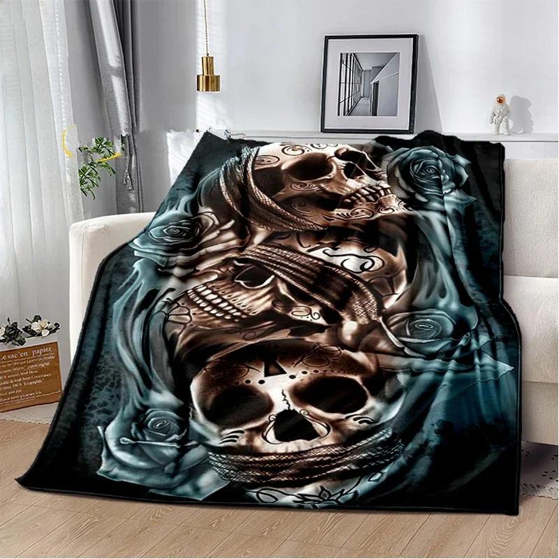 Skull Series Poker Flower Blanket Quilt Travel Bedding Sofa Couch Bed Throw Blanket Flannel Blanket Bedspread Halloween Gifts