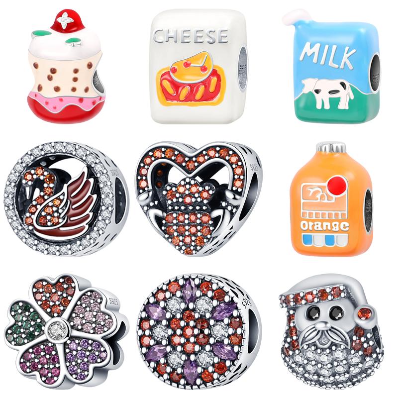 

Новое серебро 925 пробы Pavé Лебедь Клевер Молоко Апельсиновый Напиток Игристые бусины Подходит Оригинальный Браслет Шарм DIY Женские украшения