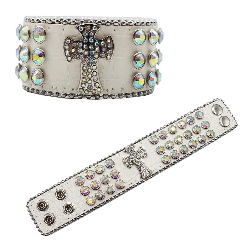 Trendy Punk Hip-hop Rhinestone Bracelet, Personalized Diamond-encrusted Colorful PU Leather Bracelet