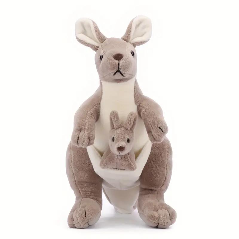 Adorable Simulation Kangaroo Plush Toys Soft Stuffed Animals Funny Mother Kangaroo and Baby Kangaroo for Kids Birthday Gifts