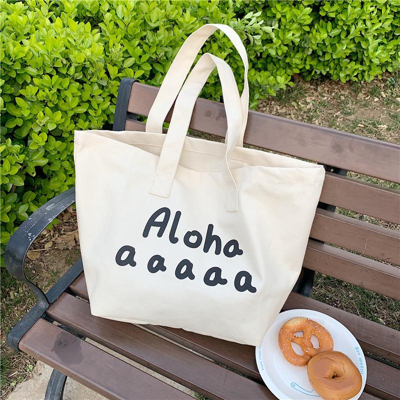 

Casual letter large capacity tote bag 2025 new Mori student printed shoulder bag canvas underarm bag 33*21*33 белый