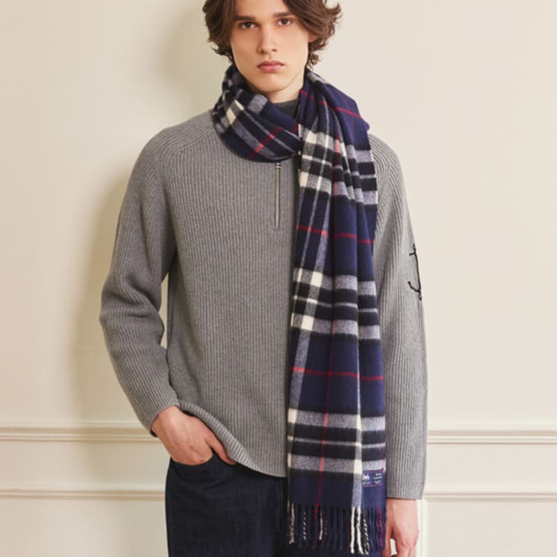 ABRAHAM MOON Merino Wool Shawl Muffler 50cm - Navy Thompson