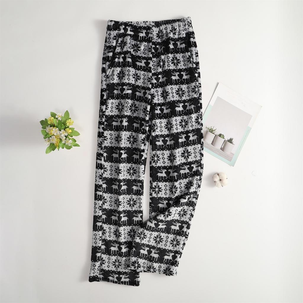 Women Pajama Pants Plush Sleep Pants Soft Elastic Waist Pajama Bottoms Patterned Pants With 2 Pockets