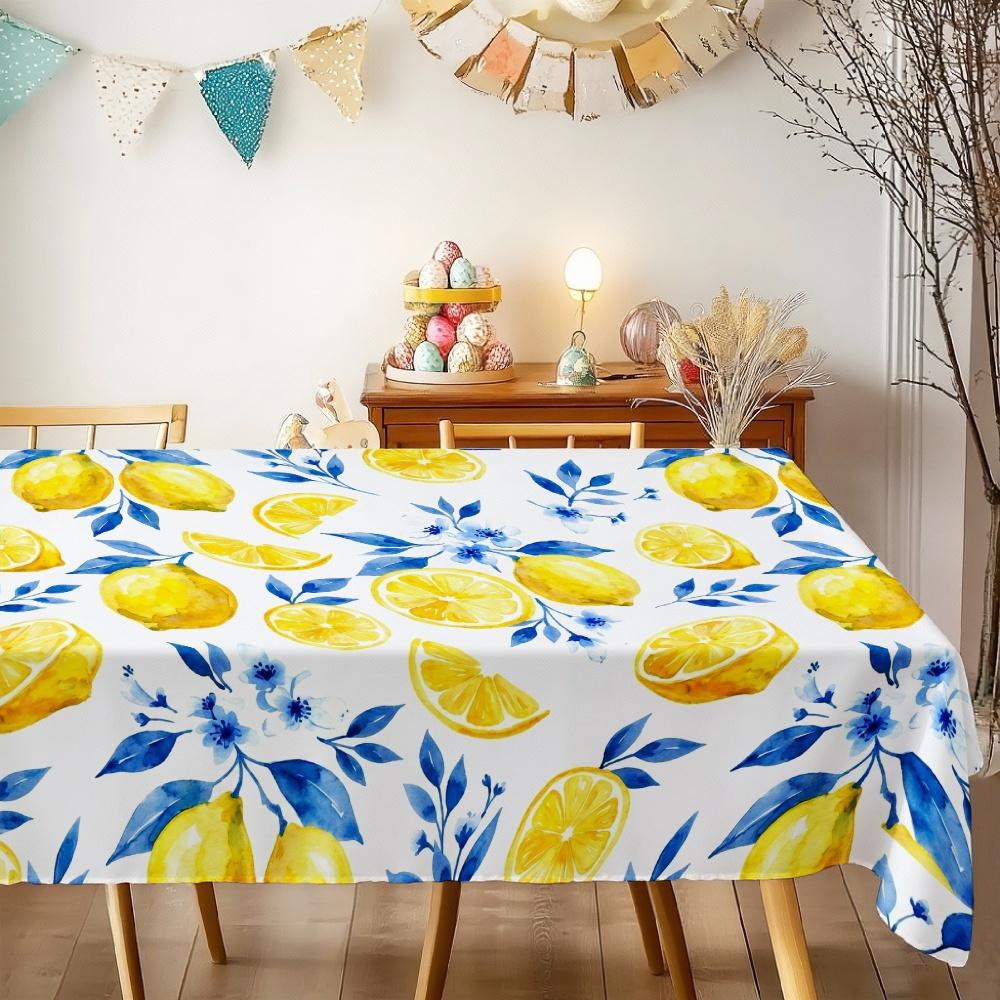 Lemon Blue Floral Rectangle Table Cloth for Table Decor Holiday Party Waterproof Reusable Tablecloth for Tables Kitchen Dining