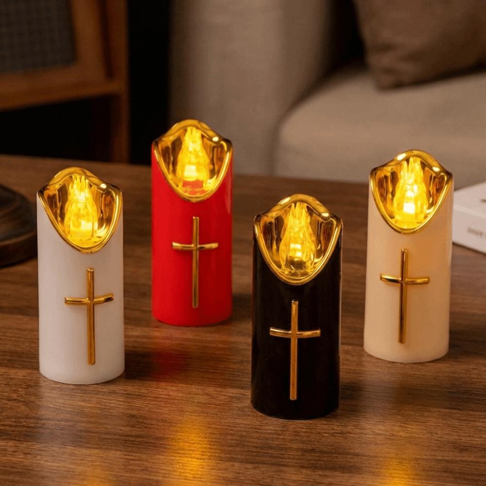Creative Christian Cross Candles Waterproof Realistic Flame Candles Cemetery Memorial