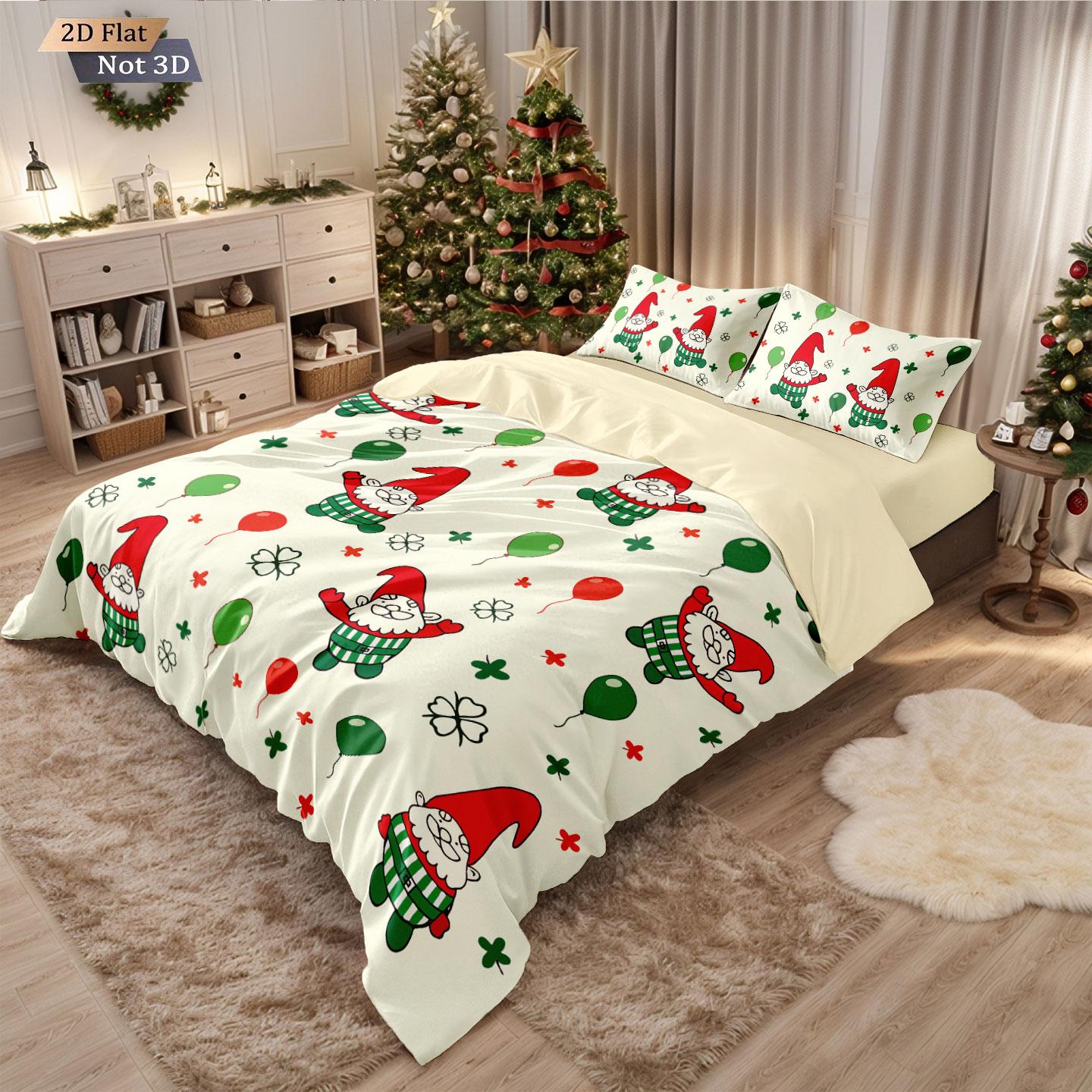 

3pc Christmas gnome print coreless down duvet cover, multiple sizes, soft bedroom bedding decoration, machine washab 135x200cm-EU-Single&set