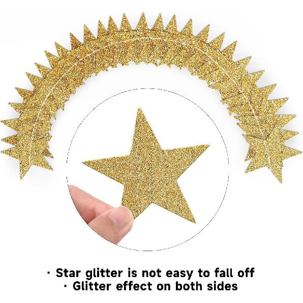 jijAcraft Glitter Gold Star Garland Decorations Hanging Garands Banner Backdrop, 2.7 inch Star Party Decoration for Birthday Baby Shower Wedding Kids