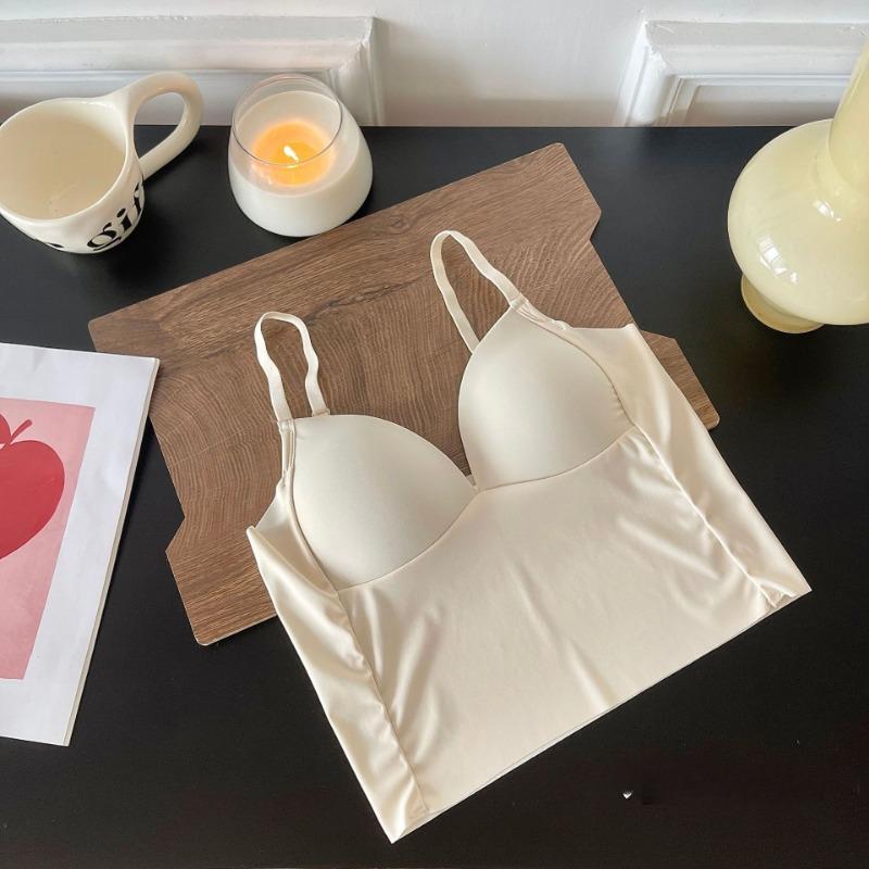 Summer Thin Ice Silk Seamless Comfort Outside Wear Halter Vest Beautiful Back Small Chest Push-up Bra French Triangle Cup Underwear Woman