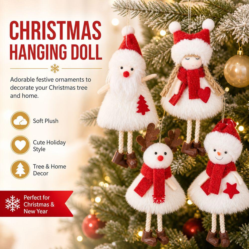 Angel Doll Hanging Plush Ornament Snowman Pattern Christmas Hanging Doll  Christmas Tree Decor