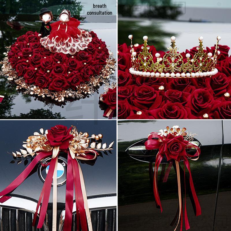 Luxury Wedding Car Decoration Set - Includes Lead Car Floral Arrangement, Main Car Florals, and Greeting Car Flowers