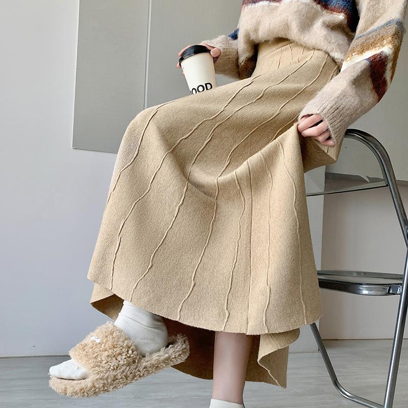 Pletená sukně Dámská Podzimní a zimní Rozšířená sukně Středně dlouhá Sukně s vysokým pasem