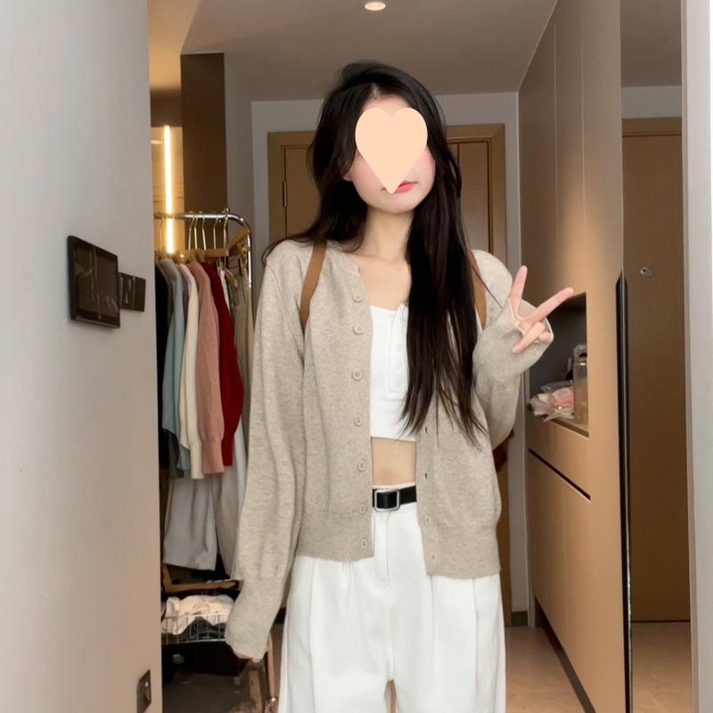 Hong Kong-Style Soft Knit Cardigan: Women's Long Sleeve Petite Sweater for Spring and Autumn