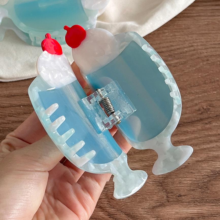Creative Blue Soda Ice Cream Hair Claw Cute Cartoon Ponytail Hairpin Shark Grip Clip Headwear for Women Girls Hair Accessories