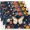 Set of 4, Butterfly And Flower Patterned Placemats, Stylish Printed Table Mats Suitable for Dining Tables, Kitchens, Parties, Indoor Use, Holidays,