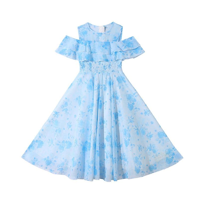 Girls Floral Print Princess Long Dress Kids Summer Casual Beach Dress