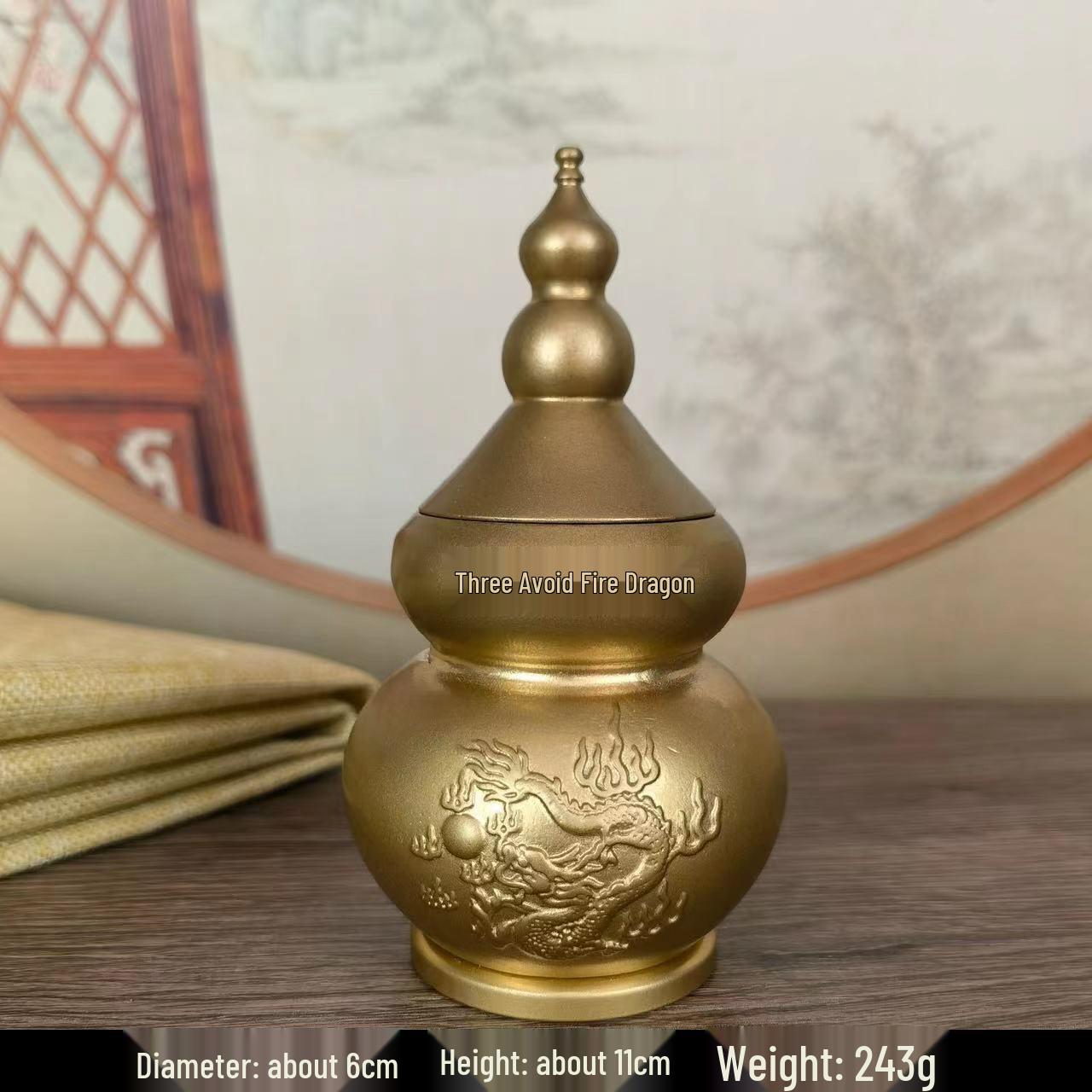 Gilded Brass Fire-Preventing Dragon Gourd Ornament for Kitchen Northwest Corner