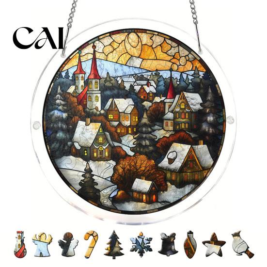 Stained Glass Window Art Christmas Acrylic Puzzle Suncatcher, Holiday Tree Snowman Stockings Red Bird Sun Catcher Suncatcher Kit for Adults,