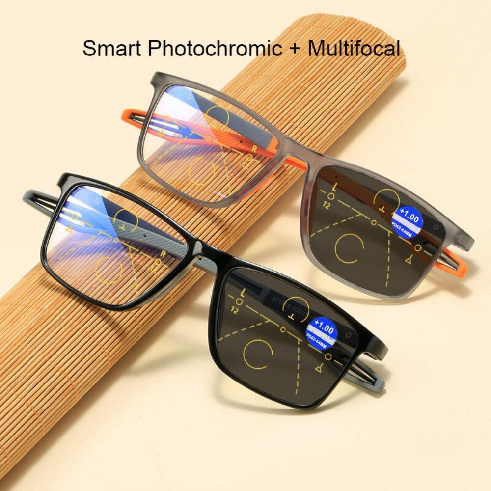 Pochromic Progressive Multifocal Reading Glasses Look Far and Near Eyeglasses Men Sport TR90 Frame Anti Blue Light Graded Eye